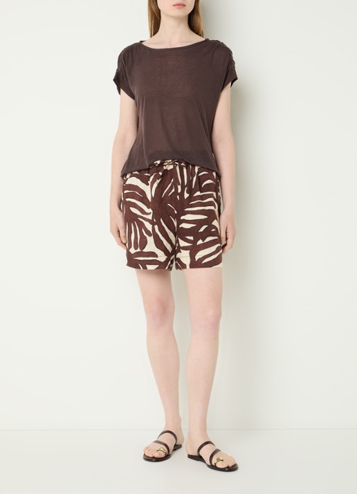 Benetton Semi-transparant T-shirt met ruches - voorkant 3 bruin