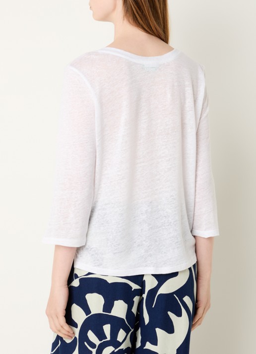 Benetton Semi-transparant T-shirt van linnen met boothals  - achterkant 4 wit