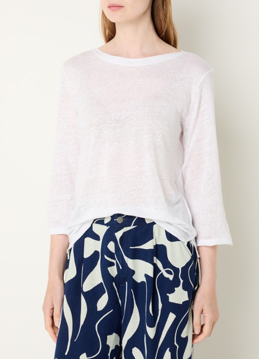 Benetton Semi-transparant T-shirt van linnen met boothals
