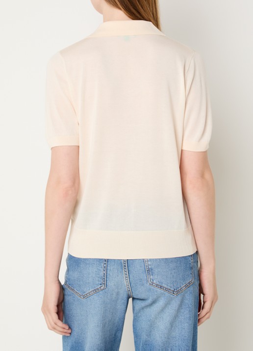Benetton Semi-transparante polo in zijdeblend met ronde hals - achterkant creme