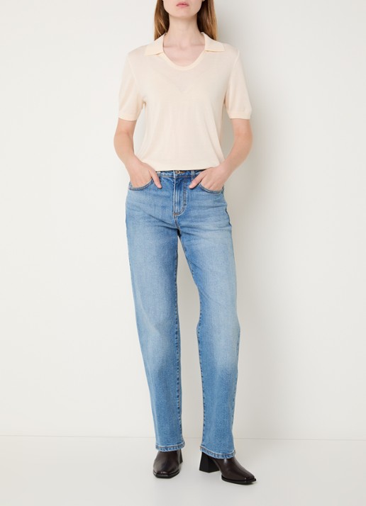 Benetton Semi-transparante polo in zijdeblend met ronde hals - voorkant 4 creme