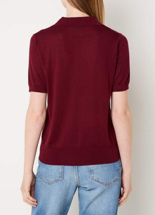 Benetton Semi-transparante polo in zijdeblend met ronde hals - achterkant 4 bordeauxrood