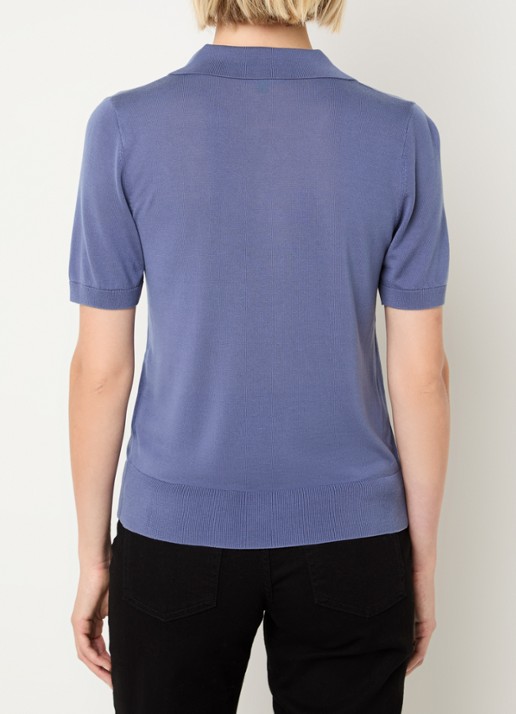Benetton Semi-transparante polo in zijdeblend met ronde hals - achterkant 2 blauwgrijs