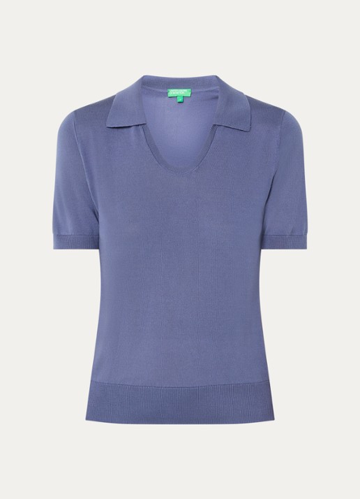 Benetton Semi-transparante polo in zijdeblend met ronde hals - voorkant 3 blauwgrijs