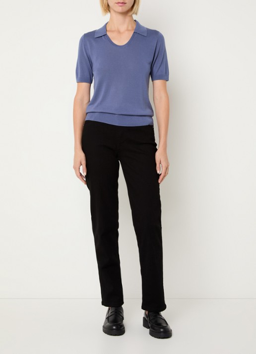 Benetton Semi-transparante polo in zijdeblend met ronde hals - voorkant 4 blauwgrijs