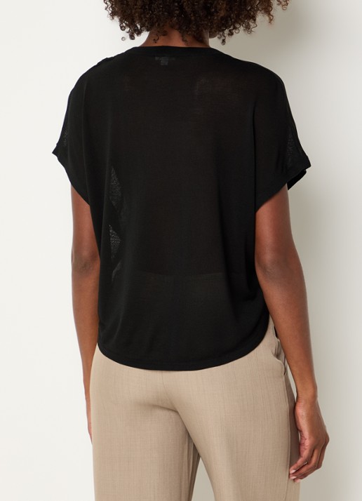 Benetton Semi-transparante top met boothals - achterkant zwart