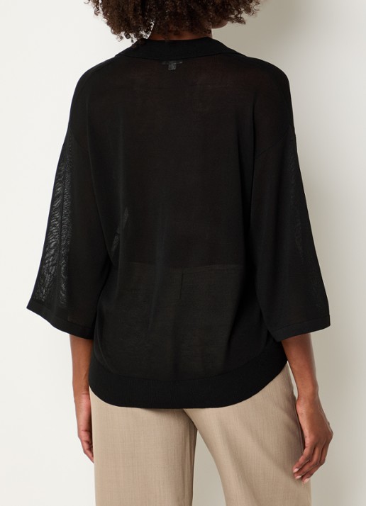 Benetton Semi-transparante top met polokraag - achterkant 4 zwart