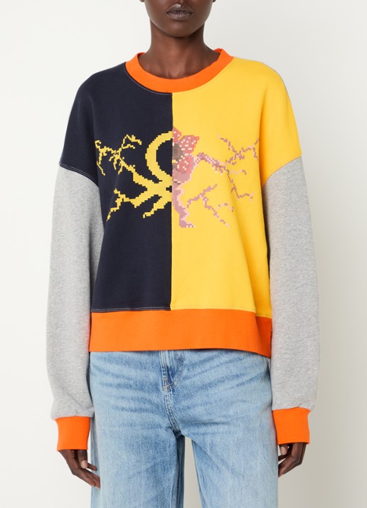 Benetton Sweater met colour blocking en print