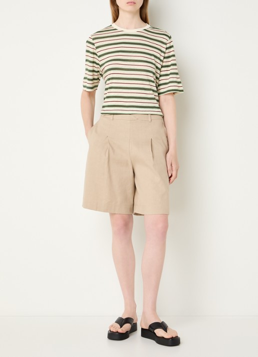 Benetton T-shirt in linnenblend met print - voorkant 3 creme
