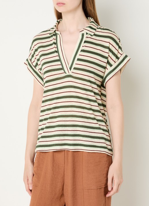 Benetton T-shirt in linnenblend met streepprint en polokraag