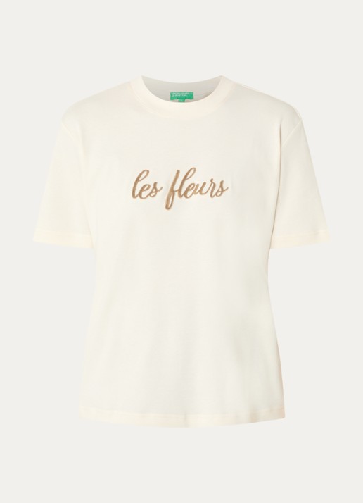 Benetton T-shirt met borduring - voorkant creme