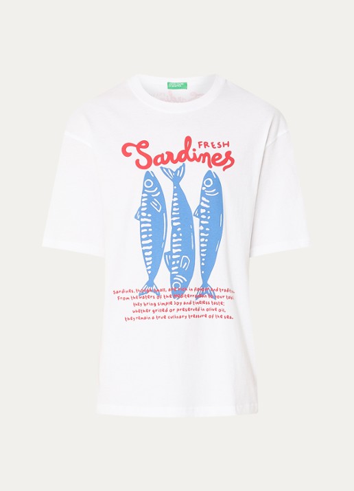 Benetton T-shirt met print - voorkant 2 gebroken wit