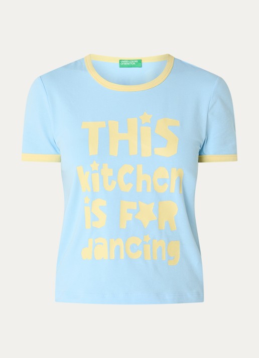 Benetton T-shirt met print - voorkant 2 lichtblauw