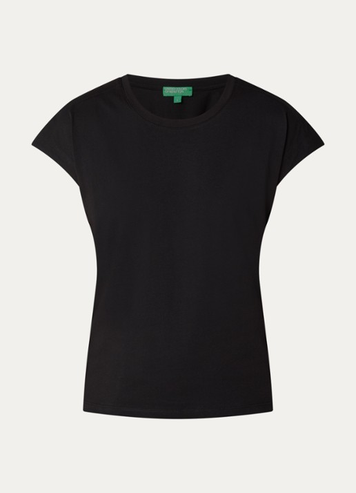 Benetton T-shirt met ronde hals en split - voorkant zwart