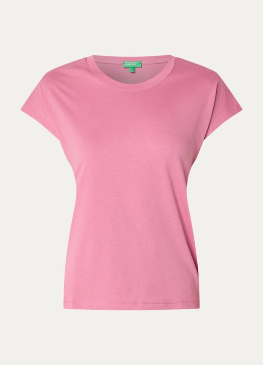 Benetton T-shirt met ronde hals en split - voorkant roze
