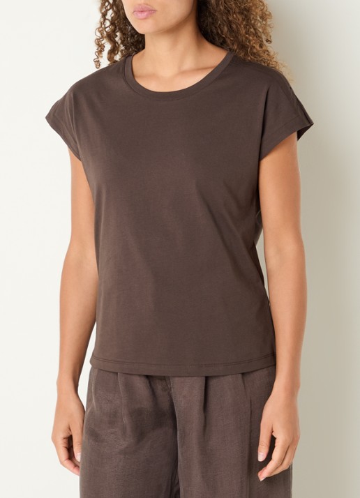 Benetton T-shirt met ronde hals en split - detail 4 lichtbruin