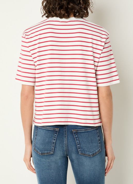 Benetton T-shirt met streepprint en borduring - achterkant 3 steenrood