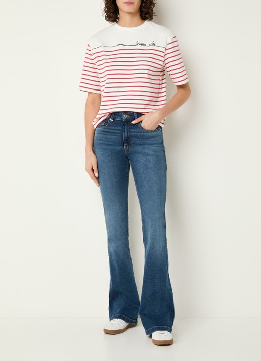 Benetton T-shirt met streepprint en borduring - voorkant 2 steenrood