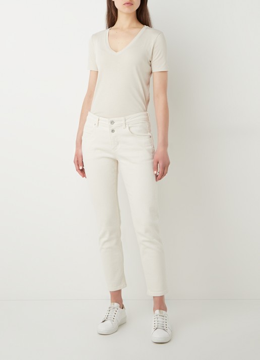 Benetton T-shirt van katoen met V-hals - voorkant 4 beige