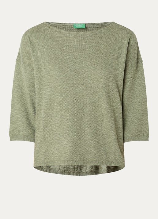Benetton Top in linnenblend met boothals - voorkant 2 groen