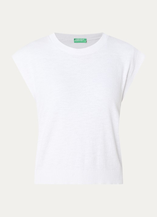 Benetton Top in linnenblend met ronde hals - voorkant wit