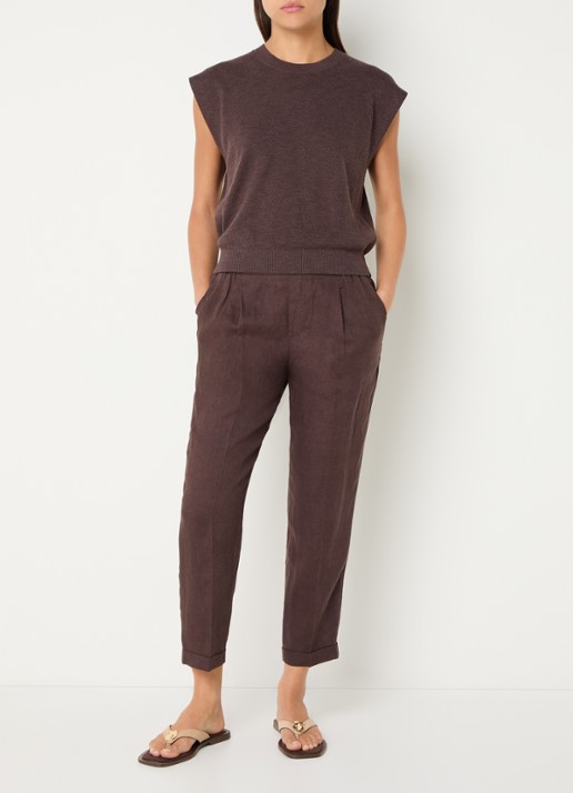 Benetton Top in linnenblend met ronde hals - voorkant 3 hazelnootbruin
