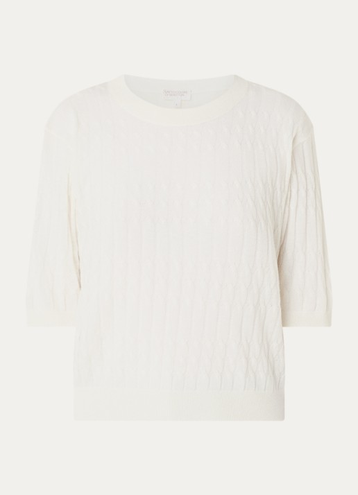 Benetton Top in wolblend met ronde hals - voorkant 3 creme