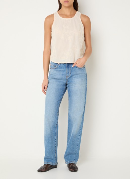 Benetton Top met bloemborduring  - voorkant 2 creme