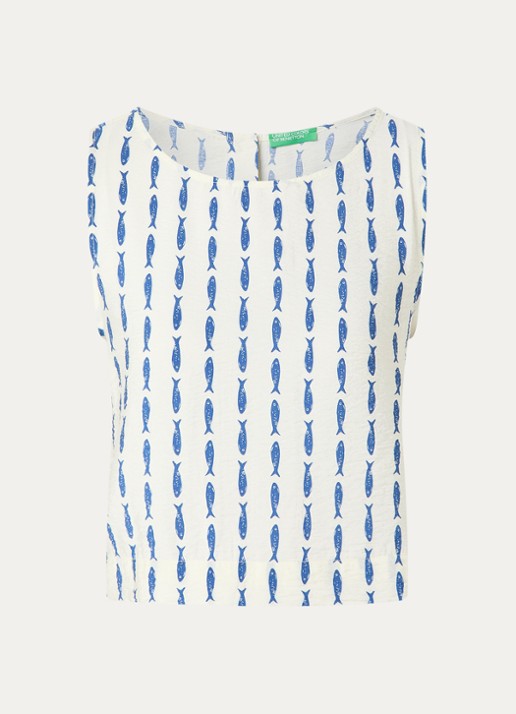 Benetton Top met print - voorkant kobaltblauw