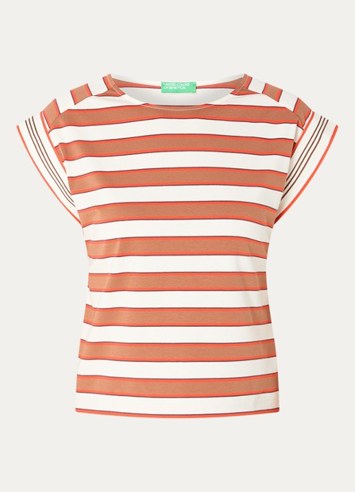 Benetton Top met streepprint - voorkant 2 bruin