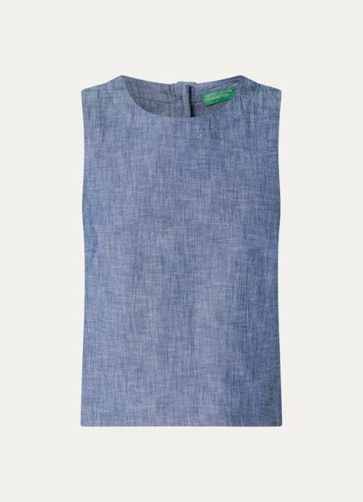 Benetton Top van chambray - voorkant blauw