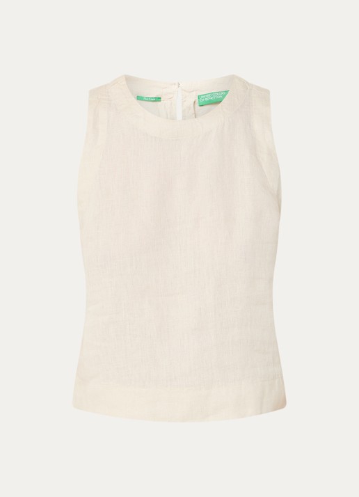 Benetton Top van linnen - voorkant 2 zand