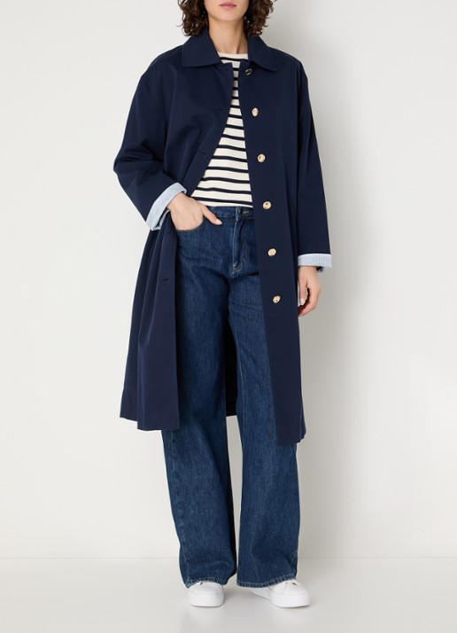 Benetton Trenchcoat met strikceintuur en steekzakken - voorkant 2 donkerblauw