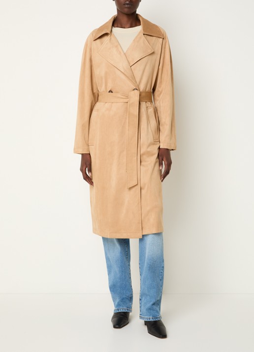 Benetton Trenchcoat van imitatiesuède met strikceintuur