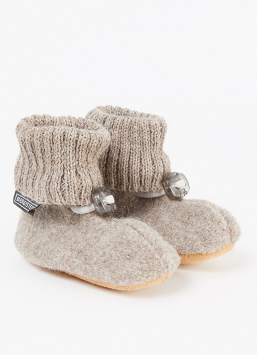 Bergstein Cozy babyslofjes van wol in giftbox - voorkant 4 donkerbeige