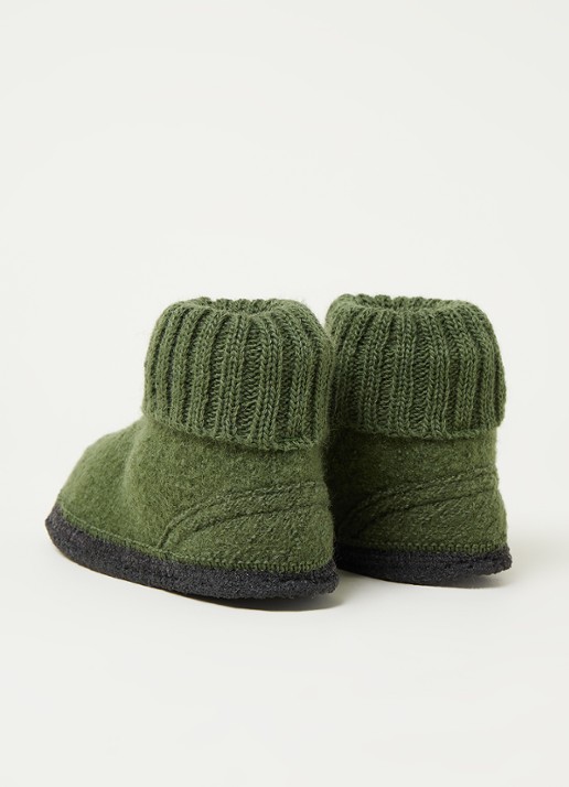 Bergstein Cozy pantoffel van wol - detail legergroen