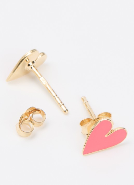Bibi Camille Mini Heart oorknopjes verguld - detail 2 roze