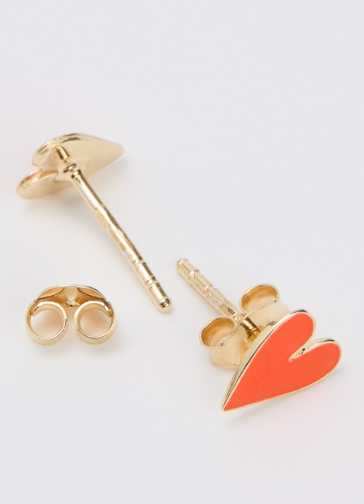 Bibi Camille Mini Heart oorknopjes verguld - detail koraal