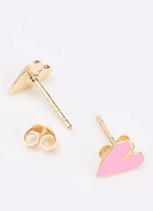 Bibi Camille Mini Heart oorknopjes verguld - detail lichtroze