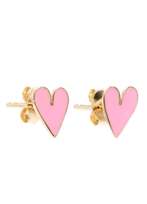 Bibi Camille Mini Heart oorknopjes verguld - voorkant 3 lichtroze