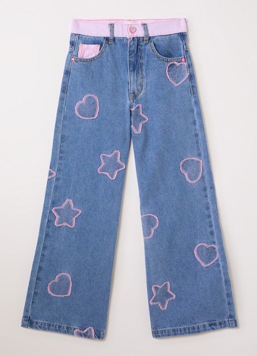 Billieblush High waist wide leg jeans met borduring - voorkant indigo