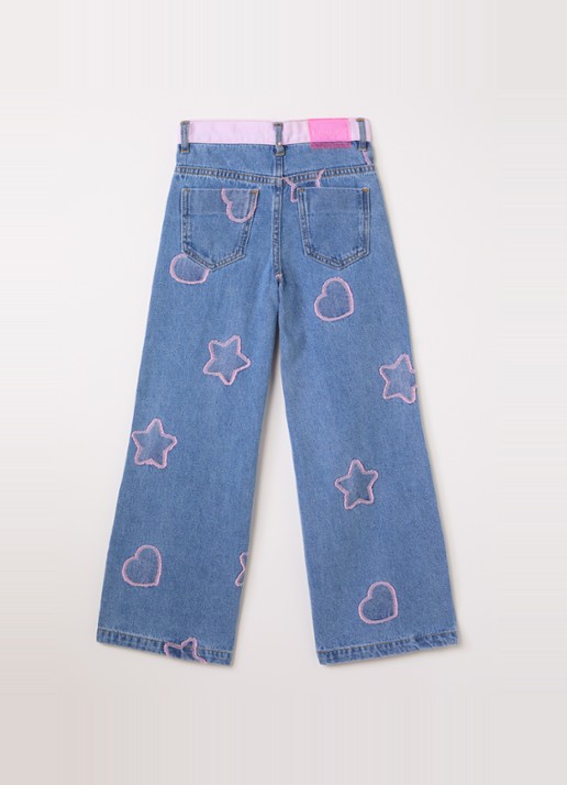 Billieblush High waist wide leg jeans met borduring - voorkant 2 indigo