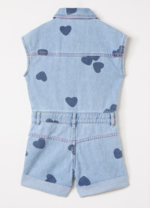 Billieblush Playsuit van denim met print - voorkant 2 indigo