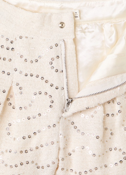 Billieblush Straight fit korte broek van bouclé met pailletten - detail 3 ivoor