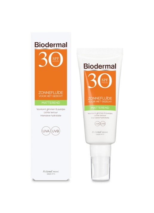 Biodermal Matterende Zonnefluïde gezicht SPF 30 - zonnebrand voor het gezicht - voorkant 2 undefined