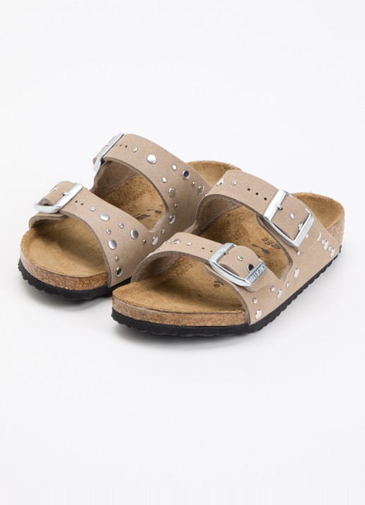 Birkenstock Arizona Rivet sandaal van suède - voorkant 2 donkerbeige