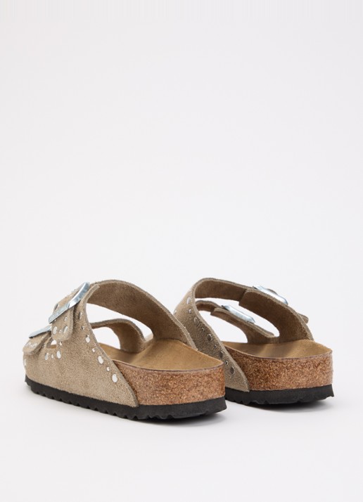 Birkenstock Arizona Rivet slipper van suède met studs - achterkant 2 khaki