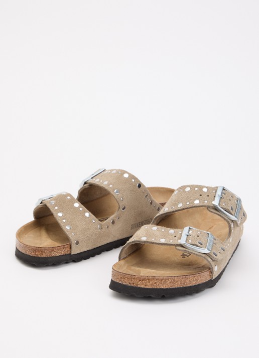 Birkenstock Arizona Rivet slipper van suède met studs - detail 3 khaki