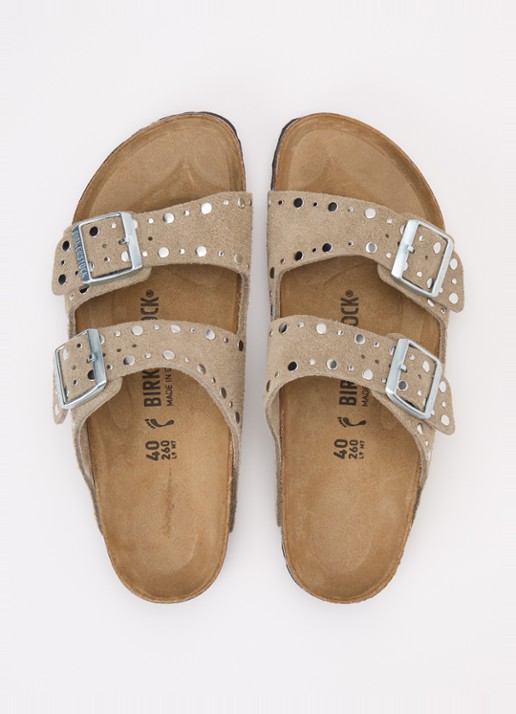 Birkenstock Arizona Rivet slipper van suède met studs - detail 4 khaki