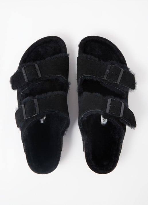 Birkenstock Arizona slipper met voering van lamswol - detail 4 zwart